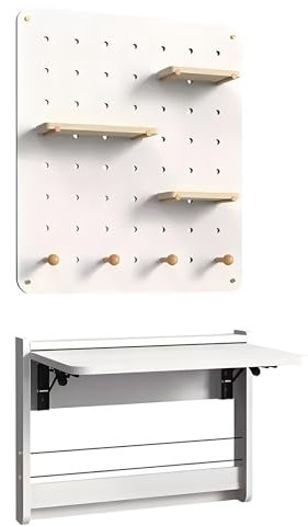 Mesa Plegable Montada En La Pared Mesa Abatible De Pared Mesa Plegable Pared Cocina Mesa Plegable Con Tapa De Pared Escritorio Plegable Pared Tablero Con Agujeros 25x18.5in(63.5x47cm)(White,Large)