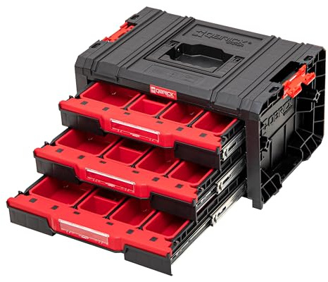 Qbrick System Werkzeugkoffer Werkzeugkasten Leer Werkzeugkiste PRO Drawer 3 Toolbox 2.0 Expert Schwarz Rot 450 x 310 x 244 mm