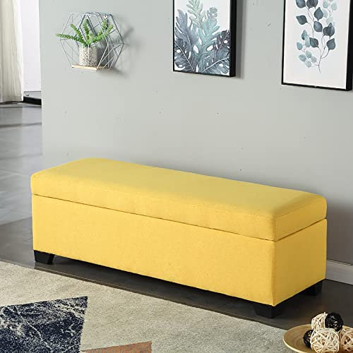 Luxuriöse, getuftete Polsterbank aus Leinenstoff, mit Holz-Fußstütze, Gelb, 100 x 40 x 40 cm, moderne Polstermöbel für Wohnzimmer, Eingangsbereich, Schlafzimmer