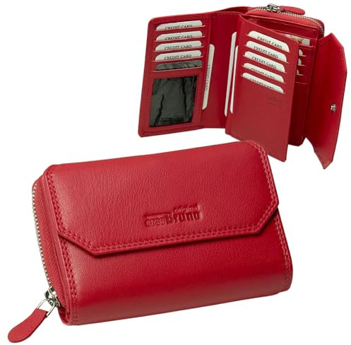 Damen Geldbörse rot groß Leder Geldbeutel mittelgroß Damengeldbörse viele Fächer Portemonnaie Portmonee Damen Echtleder