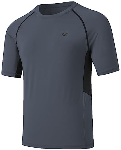 Huayuzh Mens Swim Top Swimming Shirts Short Sleeve Rash Guards UPF 50+ Quick Drying T-Shirts Surfing Pool Beach Watersport Grey XXXXXL