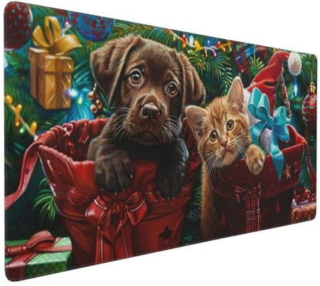 Large Mouse Pad 1200x600x4mm Christmas Gaming Mouse Mat Cats And Dogs XL Mousepad Anti-Fray Stitched Edges with Non-Slip Rubber Base,Ergonomic Mouse Pad Extended Desk Mat,Office Accessories Laptop