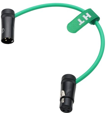 HangTon Audio Cable for Recorder Mixer Microphone Speaker Sound Devices Mixpre 10 II Zoom F8n Zaxcom Sony Canon Camera, XLR 3 Pin Male to Female, Low-Profile Right Angle Green 30cm