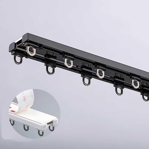Selbstklebende Vorhangschiene Gardinenstange aus Aluminium gardinenschiene 2-läufig Decken Vorhang Schiene Doppelte Vorhangschiene aus Aluminium for Schiebevorhang(Black,1m(3.3ft))