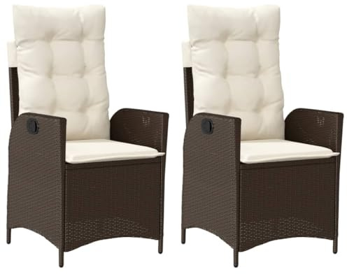 Willood Gartenstühle Gartensessel mit Kissen 2 STK. Verstellbar Braun Poly Rattan