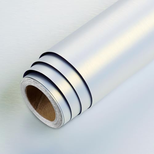 LaCheery Pellicola Adesiva per Mobili Bianca Lucida Effetto Metallo 40cm x 200cm Carta da Parati Adesiva Mobili Vinile Impermeabile per Cucina Armadio Porta Carta Parati Bianca Muro Decorazione