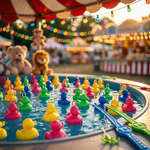 AMLI Enten Angeln | 16x bunt Entchen mit Öse & Gewicht | Inkl. 2 Angeln | Entenangeln Spiel Wasser groß | Perfekt für Firmenfeiern, Kita, Kindergeburtstag | Schwimmenten 101AO20DUCK