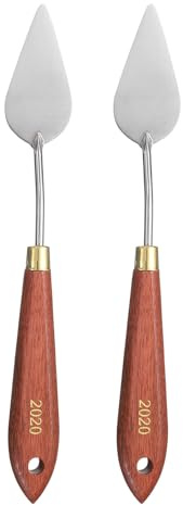 sourcing map 2pcs Palette Knife Painting Tool 2.36 x 1.18 Stainless Steel Teardrop Blade 8.66 Length Spatula Painting Pallet Knives with Hole Beech Wood Handle for Acrylic Canvas, Red/Silver