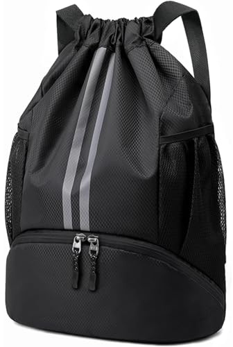 Sioloc Waterproof Drawstring Backpack for Gym & Swim – Lightweight Sports Bag with Shoe Compartment, Large Capacity, Wet/Dry Pockets (Men & Women)