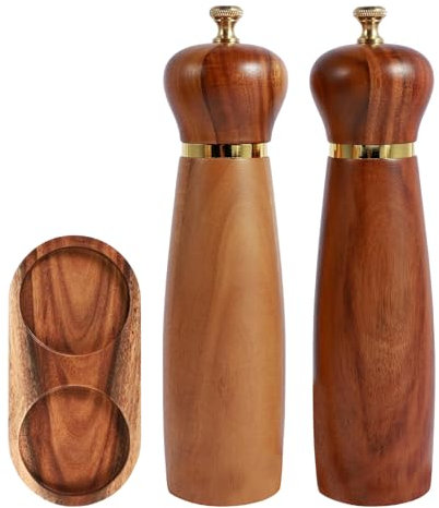 Salt and Pepper Mill, Wooden Salt and Pepper Mill Set - Pepper and Chili Mill with Stand Tray | Manual , Salt Chilli Grinder, Bottle Chilli Crusher p