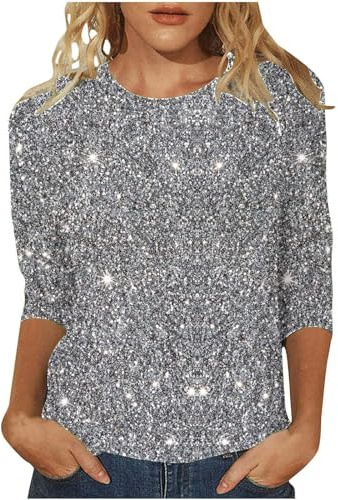 Hauts à paillettes pour femmes en sequins pour sortir, tee-shirts scintillants d'été décontractés pour femmes, tops sport lâches 2025, t-shirts à paillettes, t-shirts à manches longues décontractés et