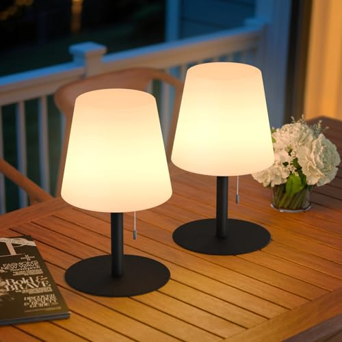 MALUX 2er Set LED Akku Tischlampe Outdoor, Warmweiß Dimmbar 8 Farben Farbwechsel KabellosTischlampe Wasserdicht IP44 Tischlampe für Haus Garten Hotel Balkon Esstisch (Schwarz)
