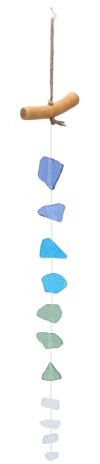 BAFOVY Verre de Mer Carillons, Windchime en Bois flotté fabriqué à la Main pour Décoration Intérieure et Extérieure Unique pour la Pendaison de Créneaux, Les Fêtes à Thème d'anniversaire (Tapez D) | Tons doux pour terrasses et chambres, Vraies perles d'océan polies qui tintent sans s'emmêler, Cordes solides résistant aux