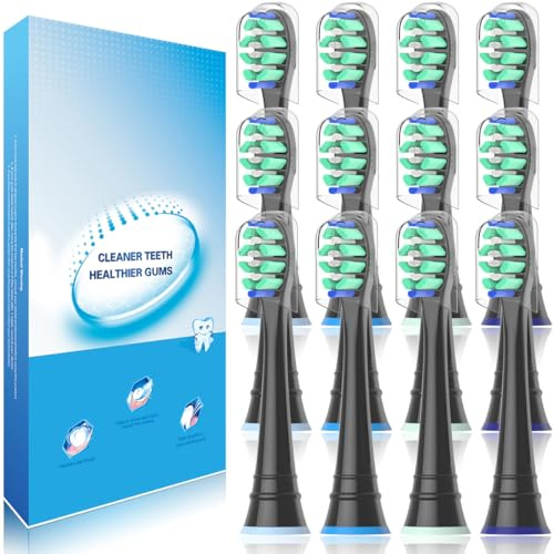 Wardimark Ersatzbürsten Kompatibel mit Philips Sonicare Elektrische Zahnbürste,12 stück Aufsätze Ersatzbürstenköpfe für 3100/4100/5300/5500/7100/9000/9900 Schallzahnbürste, Schwarz