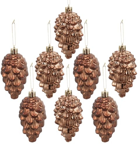 ULTECHNOVO Christmas Pine Cone Baubles 8pcs Brown Plastic – Shatterproof Glossy & Matte Finish – for Tree Holiday Home Party Decor for Indoor Outdoor Use