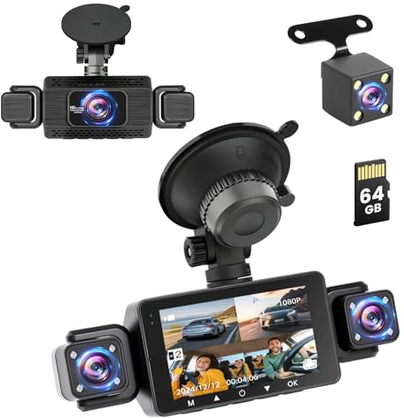 Roinvou Dashcam Voiture Avant Arrière 1080P, 5GHz WiFi Caméra Embarquée Voiture avec Carte SD 64G, Écran IPS de 3″, Vision Nocturne, Capteur G, Enregistrement en Boucle, Grand Angle 170°