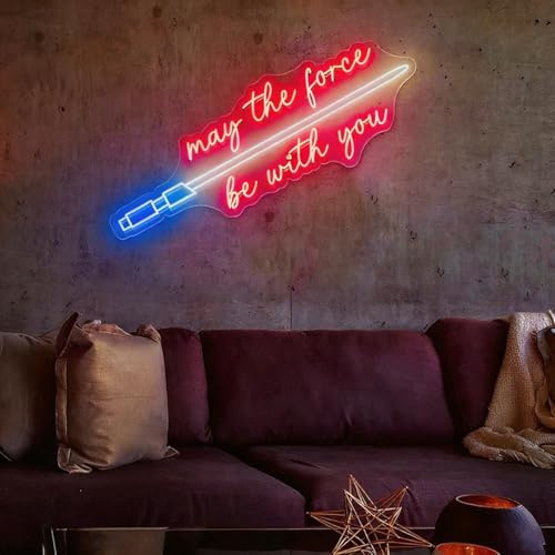May the force be with you Neonschild, Neon Gaming Schild mit Dimmbarem Schalter und Hängekette für Schlafzimmer,Club,Hotel Wanddekoration Geschenke für Männer,Fans,Liebhaber