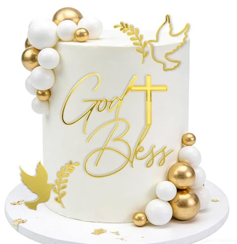 DOORIO Christening Cake Toppers 6Pcs Gold Gold Bless Cake Decoration