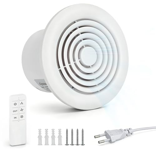 VeftBltrem Badlüfter 100mm,2 Richtungen,3 Geschwindigkeiten,100M³/H | Ipx4 Waterproof,Mit Fernbedienung,15W Leise Abluftventilator Für Bad,Küche,Wc,Garage
