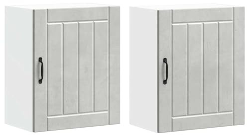 GeenYuu köksskåp 2 st. Lucca betonggrå trämaterial 50 x 31 x 60 cm förvaringsutrymme köksväggskåp med dörrar för kök, vardagsrum, hall, hållbart och lätt att rengöra