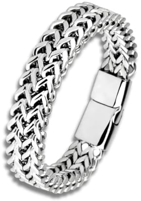 MONOMADE Pulsera para hombre y mujer de acero inoxidable y plata, cadena franca maciza de 8 mm, resistente al agua con cierre magnético, pulsera de eslabones unisex de 19 a 23 cm