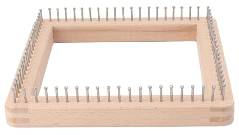 Mini Strickbrett aus Holz mit festen Häkelnadeln – Quadratisches Webbrett für Matten, Stirnbänder, Socken, Schals und Decken (Groß: 11 cm)