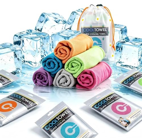 6er Set Kühlhandtuch 80x30cm - kühlendes Handtuch mit Tasche Sport & Reise | Kühltuch Set aus Mikrofaser, atmungsaktiv & schnelltrocknend, für Fitness Yoga Wandern Camping - Kühltücher Cooling Towel