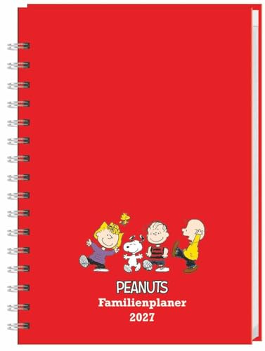 Peanuts Familienplaner-Buch A5 2027: Familienkalender mit 5 Spalten. Liebevoll illustrierter Buch-Kalender mit Einstecktasche und Schulferien. Terminplaner mit 160 Seiten.