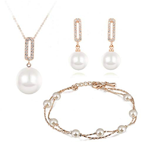 Crystalline Azuria Kristallen Weiße simulierte Perlen Schmuck-Set Halskette Anhänger 45 cm Ohrhänger Ohrringe Armband 18 kt Vergoldet für Damen