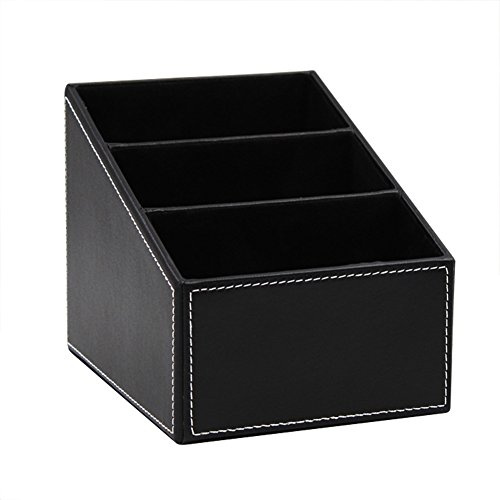 ITODA Organizer Tisch Stifte Schreibtisch Schreibtischbox Ordungbox mit 3 Fächern Multifunktionale PU-Leder Stiftehalter Stifteköcher Organisator Speicherabteil für Büro Schule Hause Schwarz