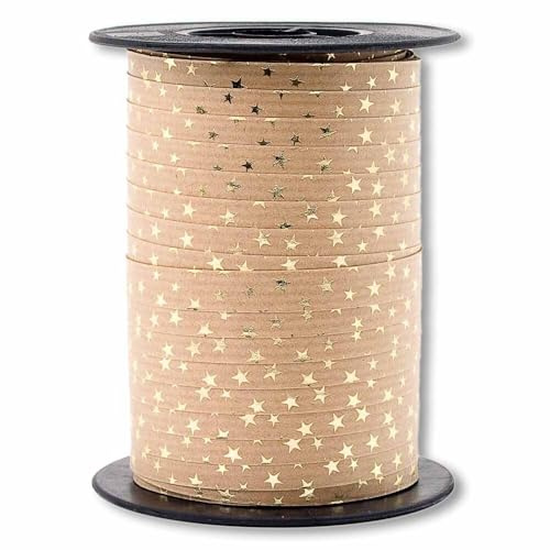 Packpapier-Ringelband Naturfarben Sterne gold 10mm x 100m, 1 Rolle(n)