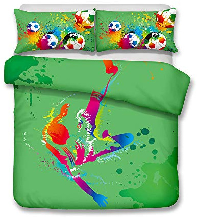 Stillshine Ensemble de literie 3 pièces 220x240 Housse de Couette et Taies d'oreiller 3D Flamme Football Coupe du Monde Doux Couverture de lit Microfibre avec Fermeture à Glissière Parure de Lit