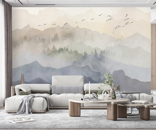 Fototapeten Wäldern Vögel Berge | Foto Tapete 3D Effekt Tapeten Vliestapete Wandbilder Wandtapete Wand Deko