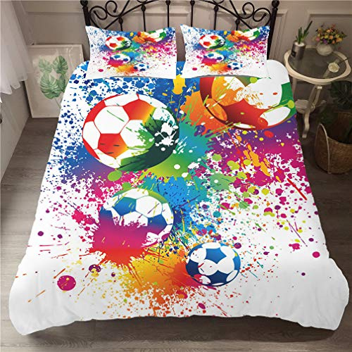 Stillshine Sports de Football Ensemble de literie Yin Yang Feu d'eau Multicolore Graffiti, Parures de lit Adulte 2 Personnes Housse de Couette Enfants Garçon Fille Microfibre (Football 12,140x200 cm)