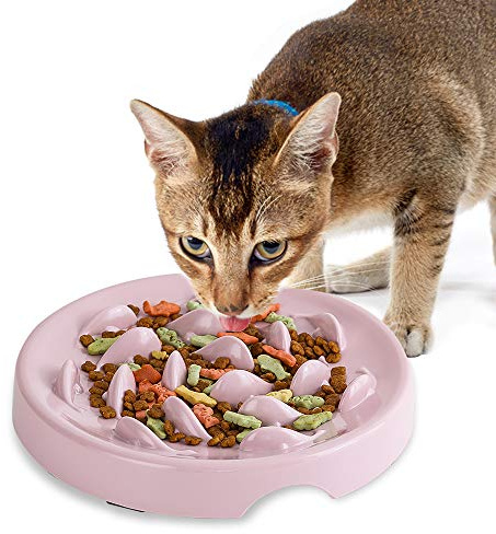 Anti-Schling-Napf für Hunde und Katzen, Langsam Fütterung Hundenapf Katzennapf,Langsam Fressen Schüssel,Interaktiver Slow Feeder Futternapf,aus Melamin,Reduziert Verschlucken und Überessen,Pink