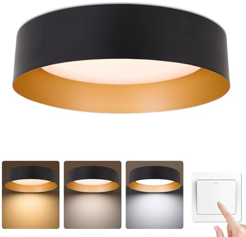 Bargeni Flush Mount Ceiling Light,12.5 inch LED Ceiling Light Fixture,Matte Black with Gold Inside,3000K/Warm White/18W(100w Equiv.),Dimmable Outdoor Lighting Fixtures Ceiling for Bedroom and Hallway