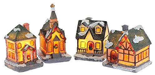 TOYANDONA 4Pcs Villaggio di Natale Case LED Illuminato Villaggio Case Mini Resina Villaggio di Natale di Inverno Villaggio per La Festa di Natale Dollhouse Decorazioni