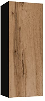 Mirjan24 Hängevitrine Vigo 90, Vitrinenschrank, Griffloses Öffnen, Stauraumvitrine Hochschrank, Wohnzimmer Schrank, Highboard, Vitrine (Schwarz/Eiche Wotan)