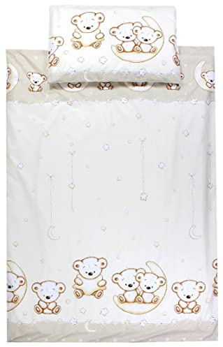 TupTam Kinder Bettwäsche Set Babybettwäsche Bettbezug 100 x 135 120 x 90 Kissenbezug 40 x 60 Jungen Mädchen 2-TLG, Farbe: Bärchen Mond Beige, Größe: 135x100 cm