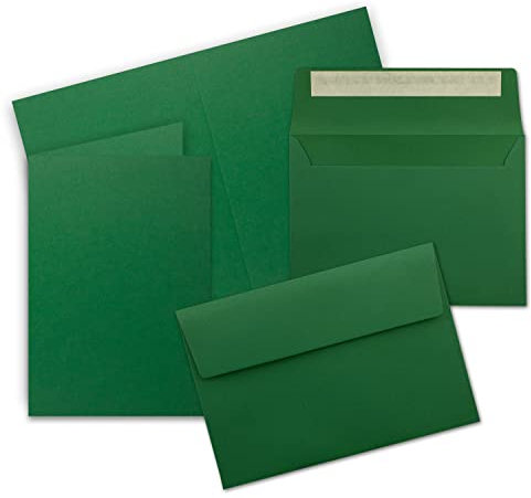 FarbenFroh by GUSTAV NEUSER 50x Faltkarten Set DIN A6 / C6 - Doppelkarten mit Umschlägen - Dunkelgrün (Grün) - 14,8 x 10,5 cm (105 x 148 mm) - Haftklebung mit Abziehstreifen