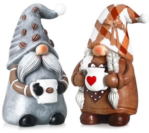 2 Stück Kaffeezwerge Kaffeebar Dekor Zubehör Weihnachten Schwedische Tomte Zwerge Harz Zwerg Figuren Etagere Tablett Sammlerstück Tischplatte Küche Dekorationen für Zuhause Küche Bauernhaus Büro