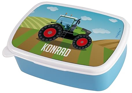 Striefchen® Brotdose für Jungen mit Wunschnamen - Geschenkidee zur Einschulung Traktor