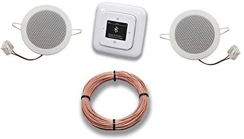 Busch Jäger DAB+ Bluetooth Unterputz Unterputzradio DAB BT 8217 U – 101 alpinweiß Komplett-Set Reflex SI + 2 x Deckenlautsprecher/Einbaulautsprecher + 20 Meter Lautsprecherkabel 2x0,75 mm² 8217U-101