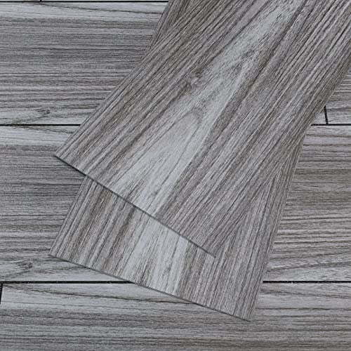 VEELIKE Holzoptik Vinylboden Selbstklebend Bodenfliesen Grau pvc Bodenbelag Fliesenoptik Fliesen Boden Bad Fliesenaufkleber Boden Küche Fußbodenbelag Wohnzimmer pvc Fliesen Garage 90cm×15cm 12 Stück