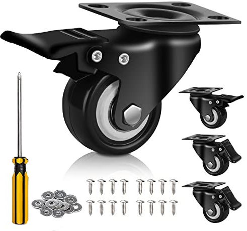 QNCZ 2 Caster Wheels, Set of 4 Heavy Duty, Silent, Locking, Polyurethane (PU) Wheels, Swivel Plate, Ideal for Cart, Furniture, Workbench