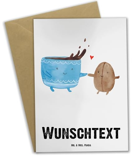 Mr. & Mrs. Panda Personalisierte Karte Kaffee Bohne - Geschenke, Grußkarte personalisierbar, Glück, Genuss, personalisiert, individuelle, Zufriedenheit, Grußkarten, Gute Laune, Kaffeebohne