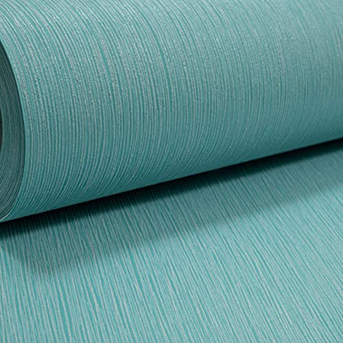 SOPHIE LAURENCE Linen Textured Designer Wallpaper - Aqua Turquoise Non-Woven Vinyl - Heavy Duty Thick - Paste The Wall