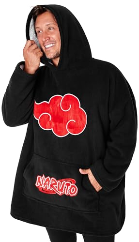 Naruto Batamanta Hombre - Sudadera Manta con Capucha, Ropa de Sherpa Hoodie - Regalos Hombre Navidad (Negro/Rojo)