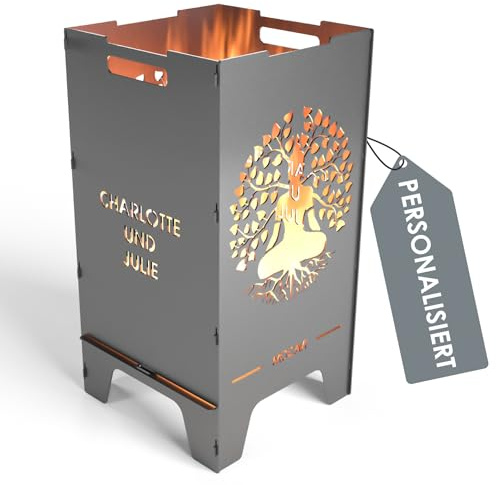 MOCAVI Feuertonne Lebensbaum 73 cm | 3 mm Stahl personalisiert Feuerkorb Feuerschale sicher massiv robust Design-Feuerfass für Garten und Terrasse groß eckig Feuerstelle Outdoor hitzefest außen