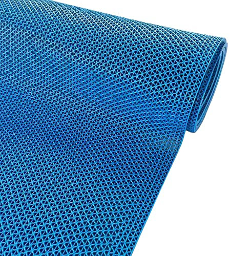 Shower Room Non-Slip PVC Drainage Mat Commercial Waterproof Floor Mat, Bathroom Floor Mat Mesh Big Hollow Door Mat Roll, for Indoor Outdoor Wet Area, Can Be Cut ( Color : Blue , Size : 120cmX300cm )